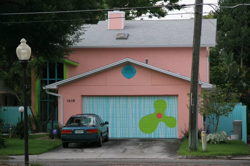 Garage door with drawing